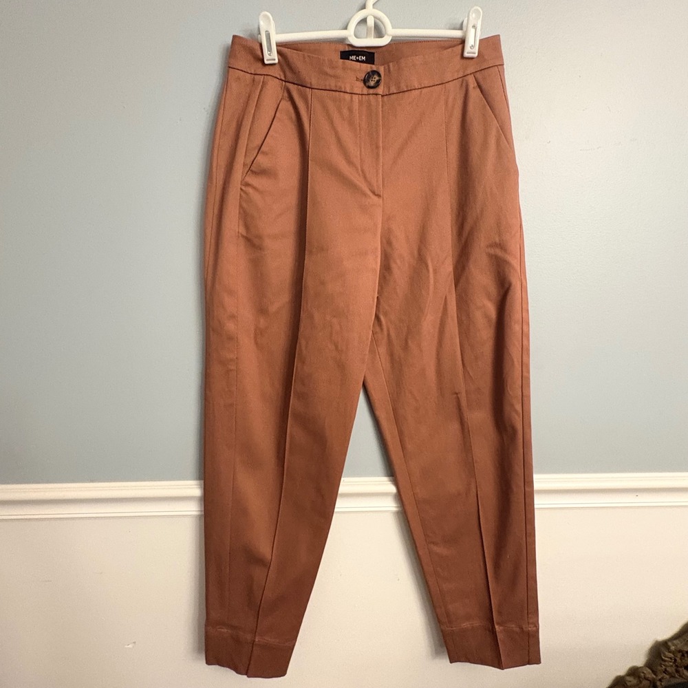 ME+EM Terracotta Rust Pleated Tapered Trousers Pants Cotton Blend Womens Size 10